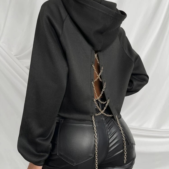 5/$25 - SHEIN GREY chain back hoodie sz. L - Picture 2 of 12